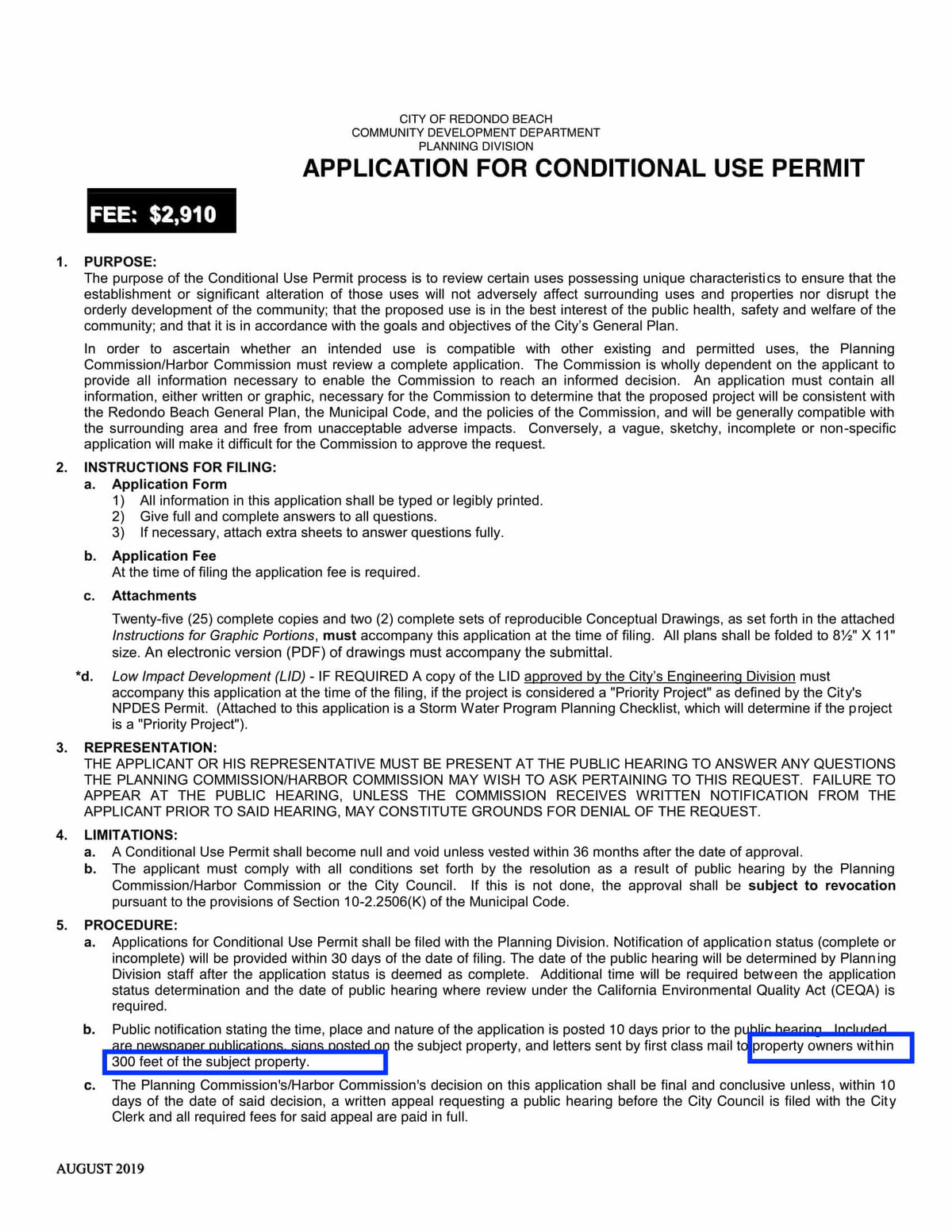 Redondo Beach conditional use permit application instructions