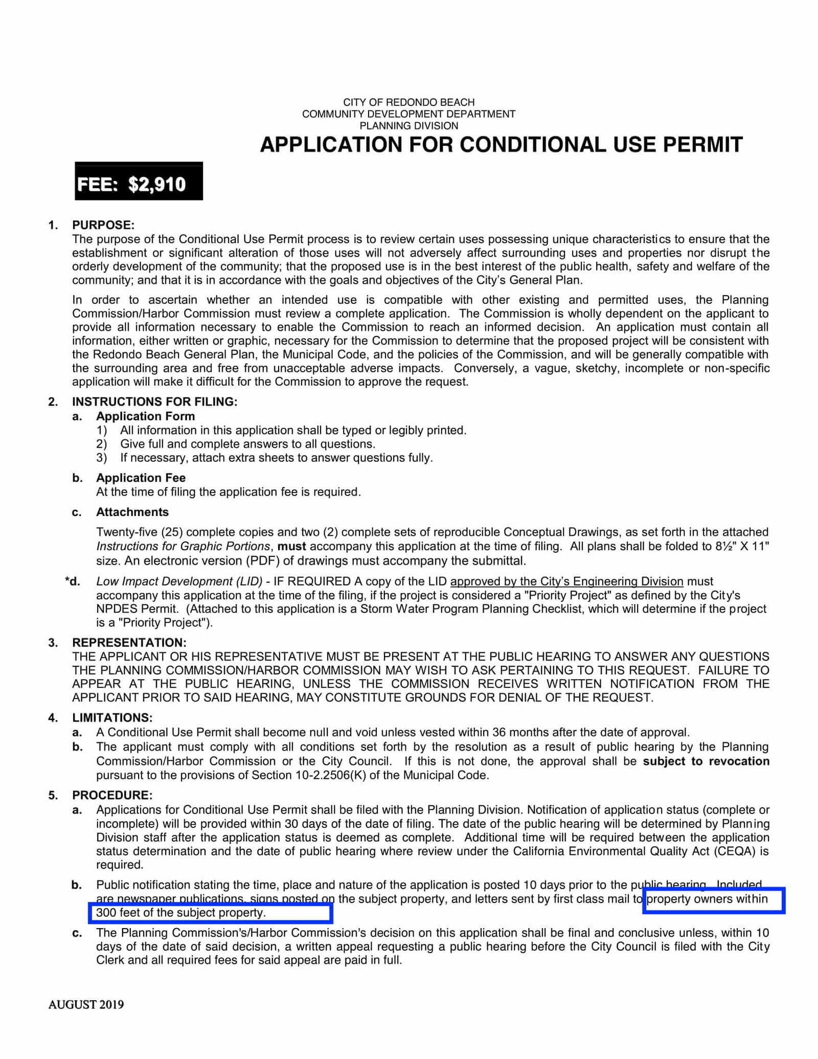 Redondo Beach conditional use permit application instructions